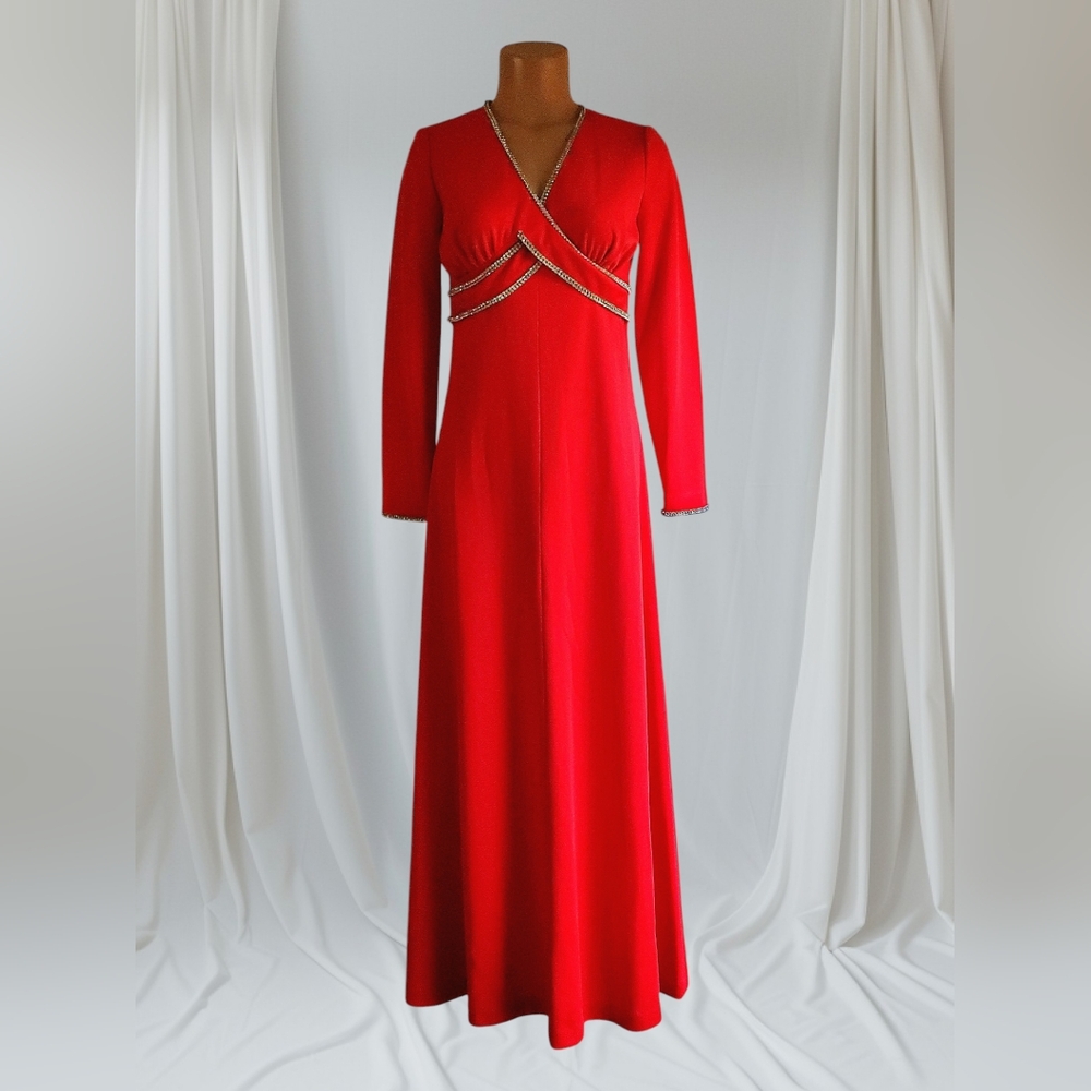 Vtg 60's 70's Miss Melinda of California Maxi Dress Valentine Red Rhinestone…